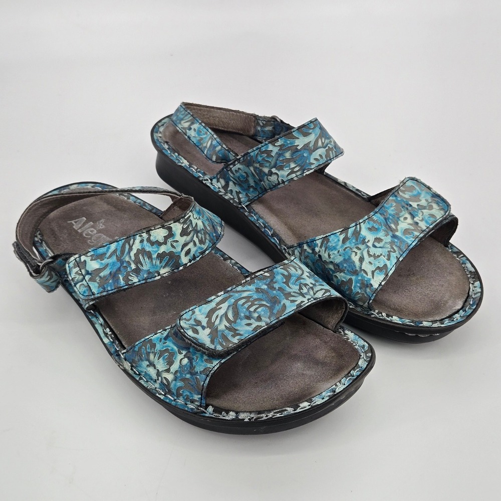 Alegria Verona Blue Floral Slingback Comfort Sandal Shoes Women Size 41 US 10